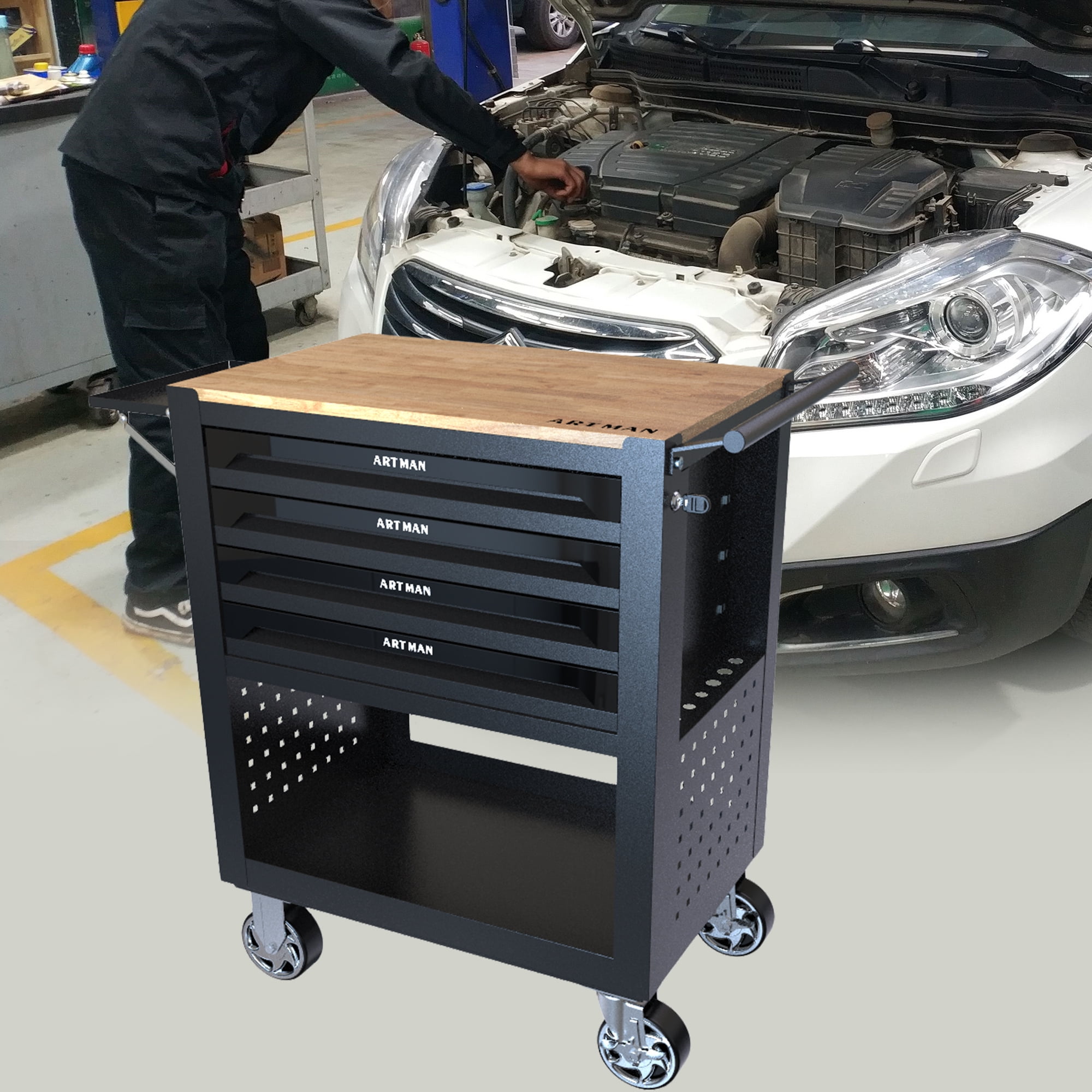 Aukfa 30 inch Mechanic's Tool Cart, 700 LB Capacity 4-Drawer Tool Chest on Wheels for Garage, Black