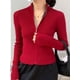 thumbnail image 3 of Cárdigan con cremallera para mujer, suéteres tejidos de manga larga con cuello levantado, suéter corto de moda coreana para primavera y otoño, 3 of 5