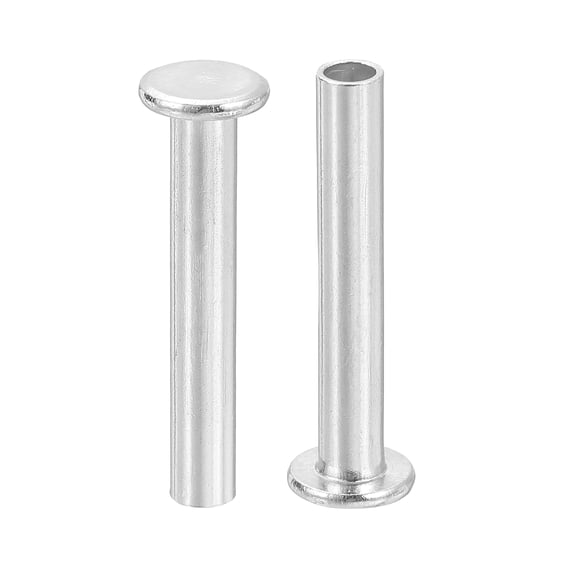 Uxcell 50Pack 4mm x 25mm Aluminum Flat Head Semi Tubular Rivets Silver Tone