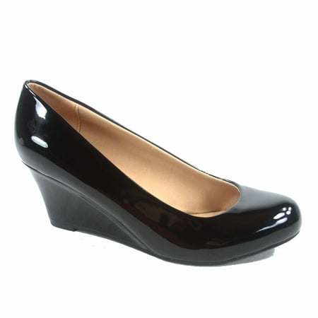 

Doris-22 Women s Round Toe Patent Wedge Heel Shoes( Black 9 )
