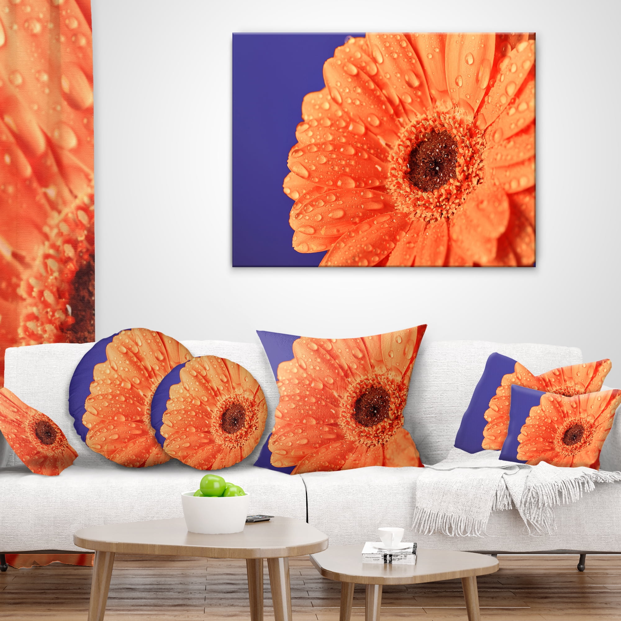 Designart Orange Daisy On Purple Background - Floral Throw Pillow - 12x20