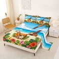 thumbnail image 2 of Castle Fairy Floral Ukulele Beach Queen Sheets 4 Pieces,Hibiscus Palm Summer Coastal Graphic Queen Sheet Sets,Orange Blue,1 Fitted Sheet,1 Flat Sheet and 2 Pillowcases, 2 of 6