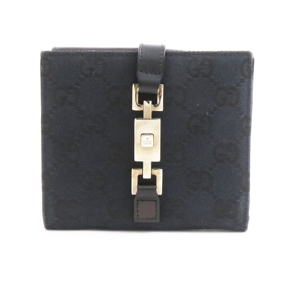 Pre-Owned Gucci Jackie GG Canvas/Leather Bifold Wallet in Black and Silver, Women's, e61219g