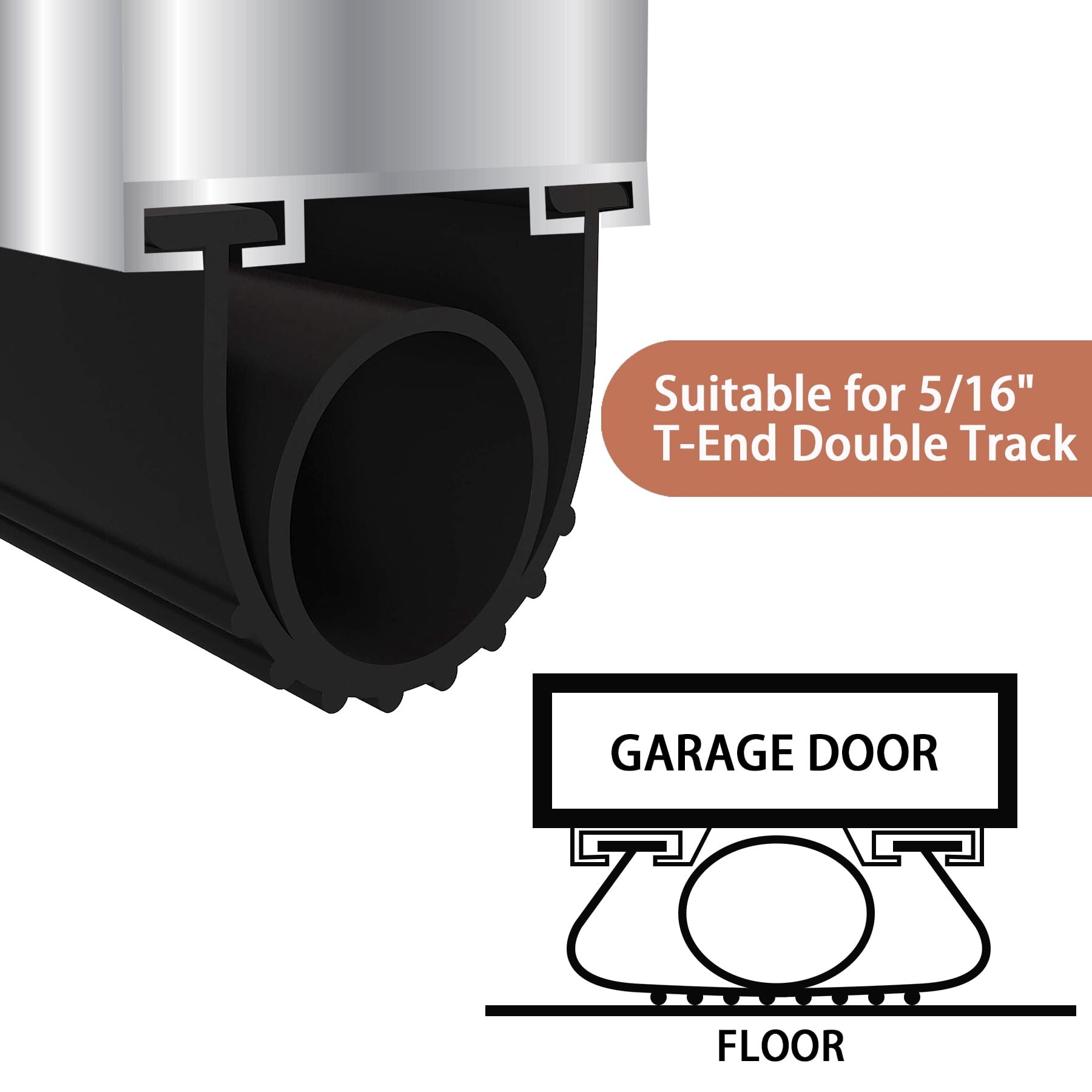 Gaahing Garage Door Bottom Seal Strip, 9.8 FT Replacement Weather Stripping, Impact Buffer Sealing Weatherstrip, Fits 5/16" T-End Double Track