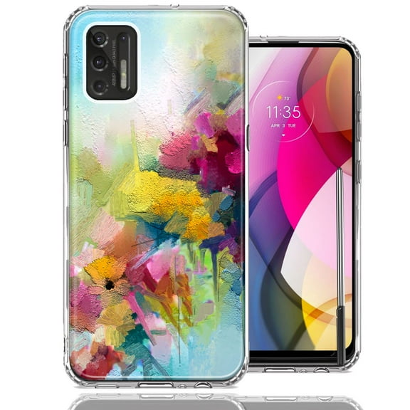 MUNDAZE Case For Motorola Moto G Stylus 2021 Watercolor Flowers Abstract Spring Colorful Floral Painting Phone Cover