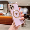 thumbnail image 4 of Compatible with iPhone 12 Pro Max Magnetic Case for Women Girls,Light Luxury Cute Love Heart MagSafe Plating Electroplated Bling Case Raised Full Camera Lens Protection Phone Case-Purple, 4 of 11