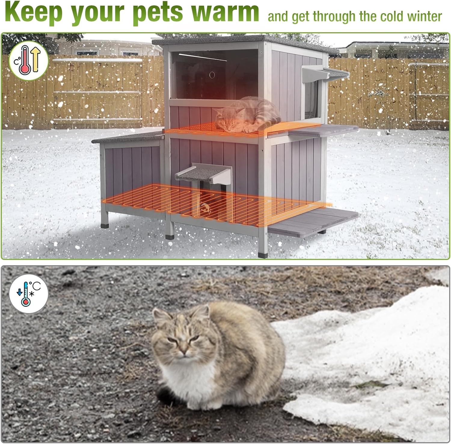 Aivituvin Heated Cat House Outdoor Insulated Liner Cat House with Heated Pad Feral Cat Shelter with Escape Doors Weatherproof