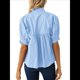 thumbnail image 5 of Blusa con Cuello en V y Mangas Abullonadas para Mujer, Estilo Babydoll, Peplum, Elegante, Informal, Plisada, Holgada. Azul L, 5 of 6