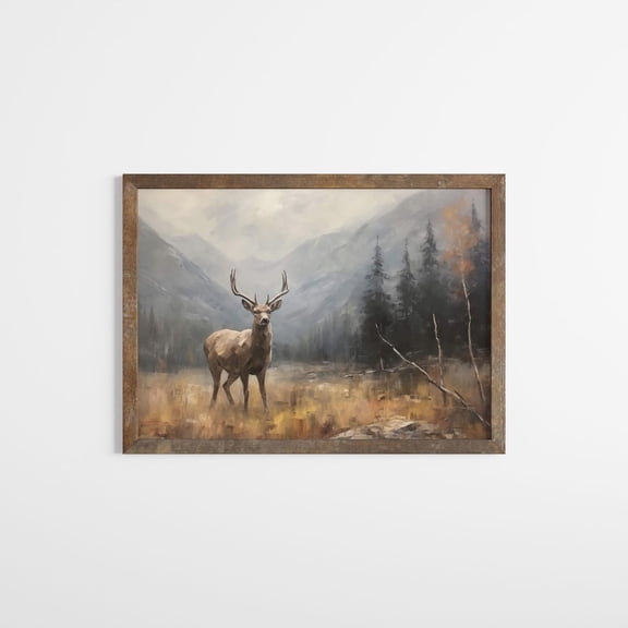 Vintage Deer Wall Art Forest Landscape Print Woodland Nursery Wall Art Cabin Wall Decor Nature Wall Art Masculine Wall Art Poster, Unframed Poster Size 8x12 F03.1.15l1087