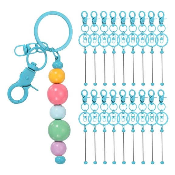 Uxcell 18Pcs Beadable Keychains, Metal DIY Beaded Keychain Making Kit with Lobster Hook for Crafts, Candy Blue