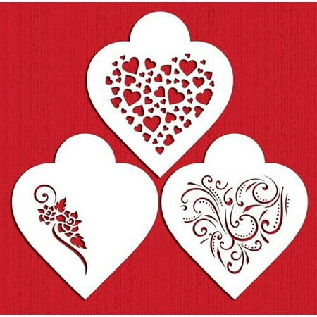 Designer Stencils C351 Contemporary Hearts Cookie Stencils, Beige/Semi-Transparent