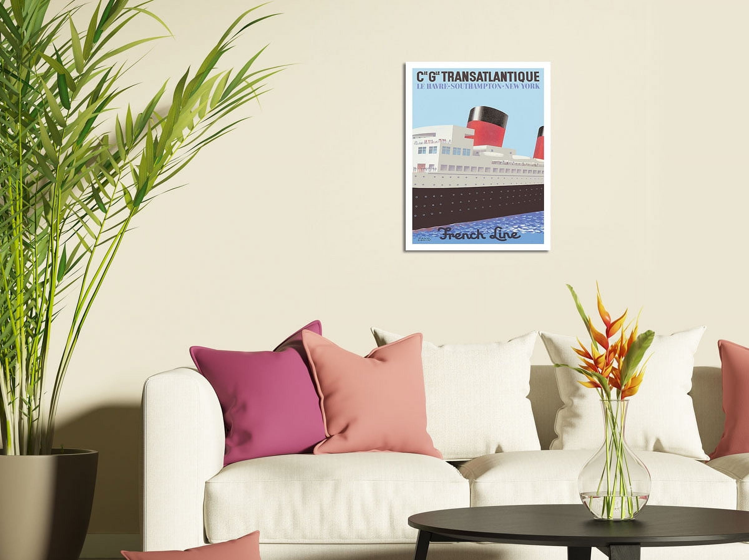 Le Harve South Hampton New York - French Line (CIE GLE Transatlantique) - Vintage Ocean Liner Travel Poster by Paul Colin c.1949 - Fine Art Matte Paper Print (Unframed) 16x20in