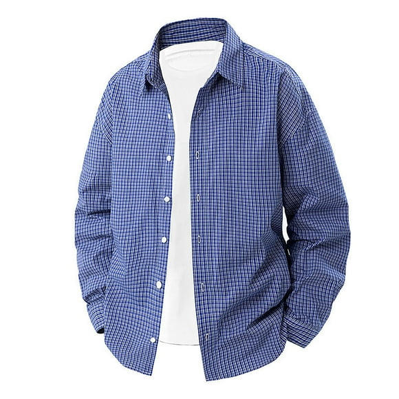 Styesk Mens Shirts Men's Casual Check Button Lapel Fashion Long Sleeve Shirt.