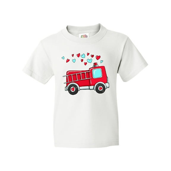 Inktastic Valentine Fire Truck with Hearts Youth T-Shirt