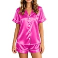 thumbnail image 2 of Satin Pajamas for Women Silk Pjs Short Set 2 Piece Button Up Lounge Sets Short Sleeve Sleepwear, 2 of 6