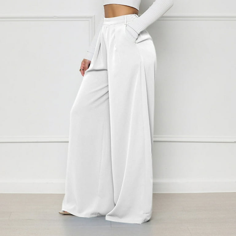 RYRJJ Wide Leg Dress Pants for Women High Waist Pocket Business Work Long  Palazzo Pant Pleated Loose Casual Floor Length Trousers(White,S) -  Walmart.com