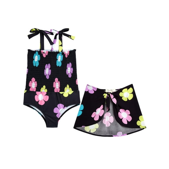 Jessica Simpson Toddler Girls' 1-piece Swimsuit with Sarong Coverup