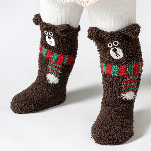 Angala Girls Fuzzy Plush Bear Cozy Socks, Warm Winter Socks For Little Girls Indoor Wearing