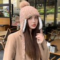 thumbnail image 4 of Women's Winter Fleece-Lined Knit Hat - Thick and Warm with Earflaps and Fluffy Pom-Pom, Hand Washable and Portable Design, Women's Winter Hat with Ear Protection, 4 of 9