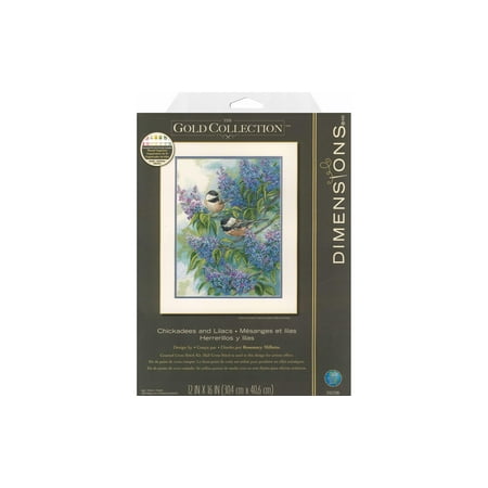 UPC: 0088677352585 | Dimensions Gold Collection Counted Cross Stitch Kit 12 X16 -Chickadees & Lilacs (14 Count)