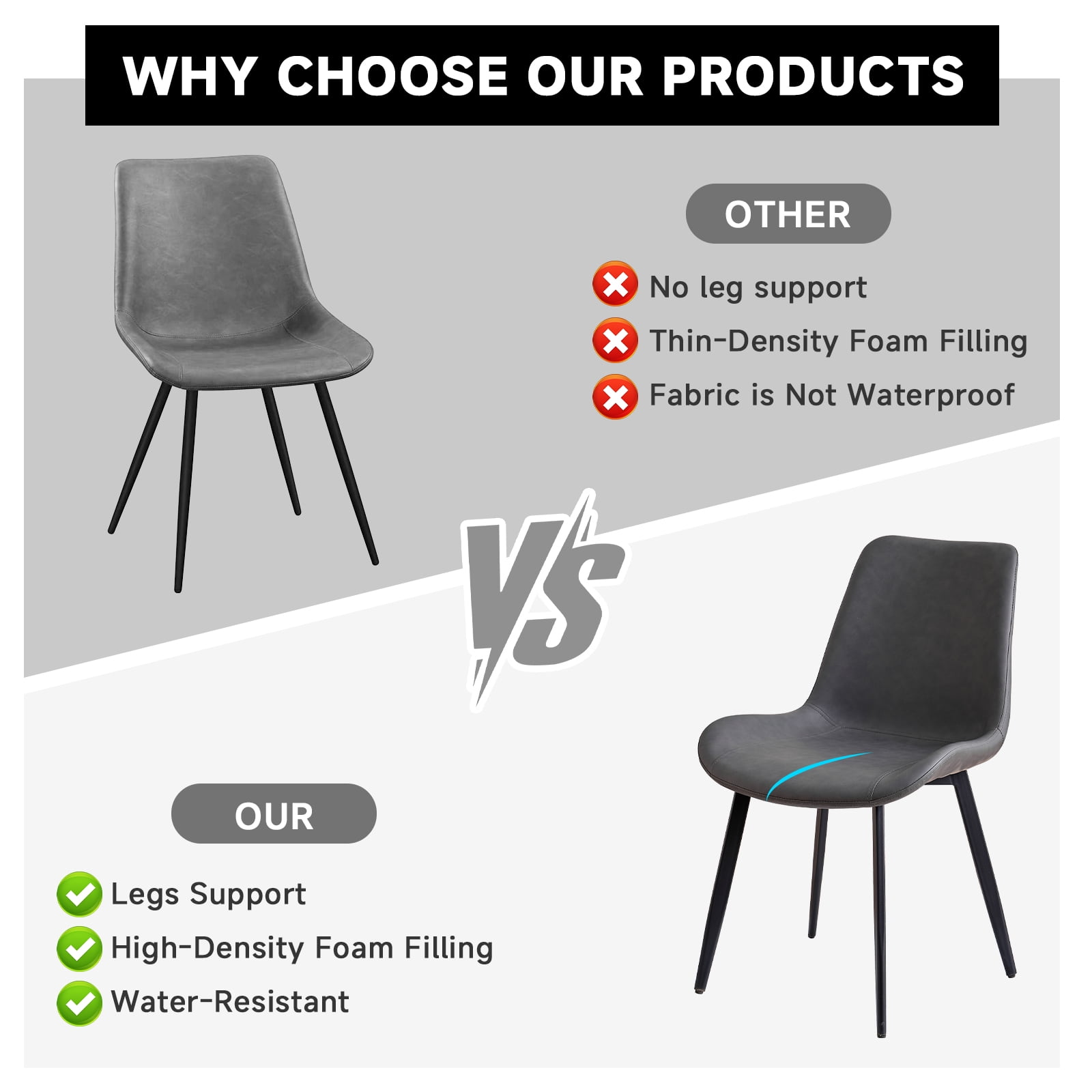 Dining Chairs Set of 4 Modern [Synthetic Leather] Upholstered Kitchen Chairs with Contoured Backrest Metal Legs for Dining Living Room Home, Grey