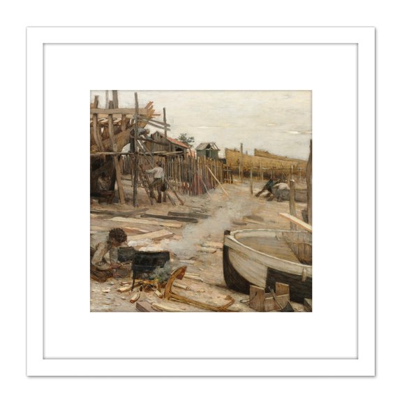 Cazin The Boatyard Painting 8X8 Inch Square Wooden Framed Wall Art Print Picture with Mount