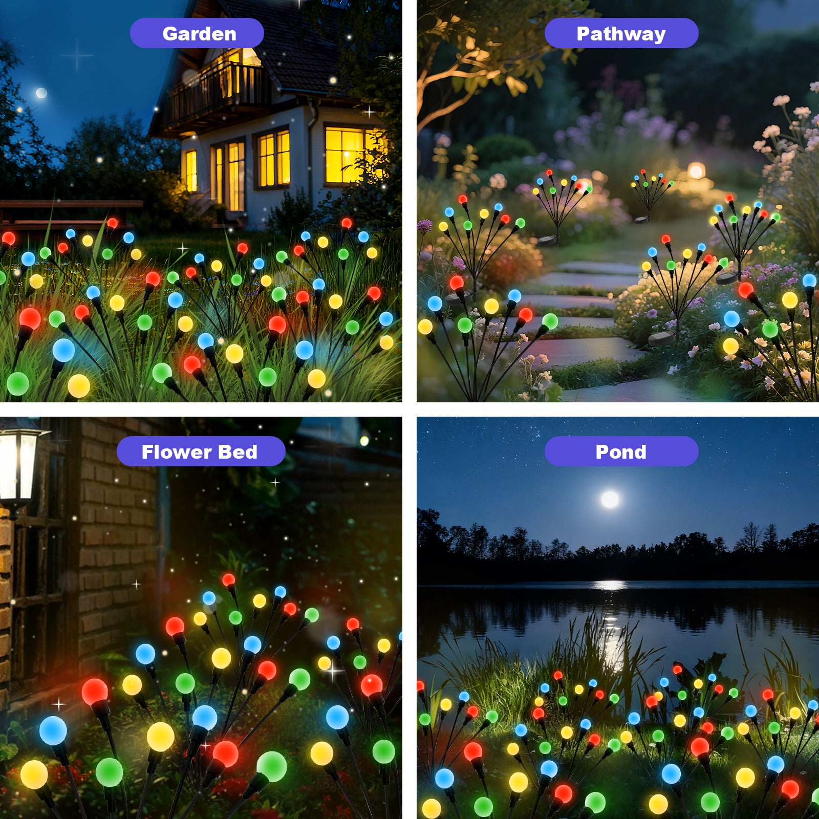 TopZoo Solar Garden Stake Lights Outdoor Waterproof, 8 Pack/2 Modes Swaying Firefly Lights for Garden Decor, Yard, Patio, Pathway, Party, Christmas Decoration, Multicolor 64 LED