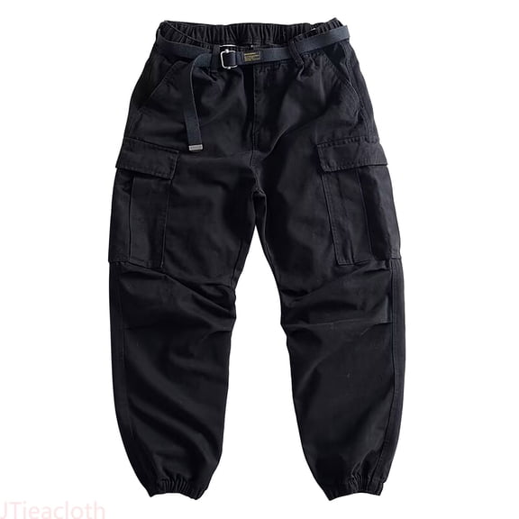 JTieacloth Men's Summer Large Pocket Loose Fashion Casual Work Pants Casual Baggy Cargo Pants Black