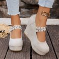 thumbnail image 5 of Willtoo Women’s Double Buckle Mary Jane Wedge Pumps, Faux Suede Platform Closed Toe High Heel Shoes, Party Dress Casual Heels, 5 of 5