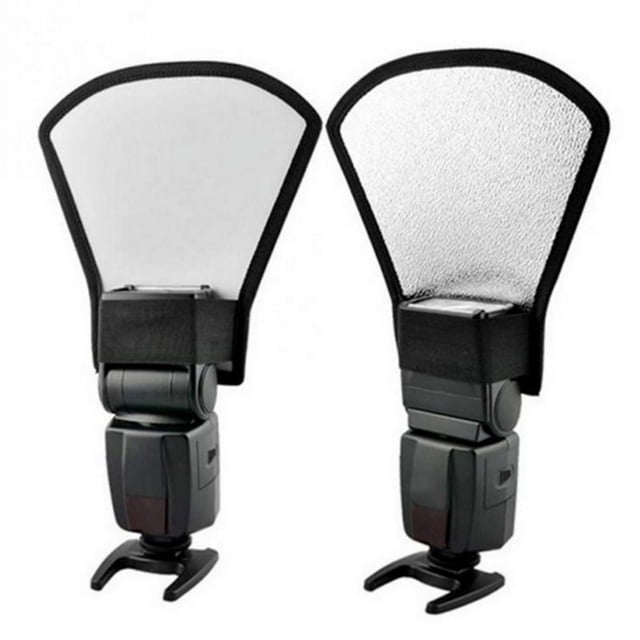 Reflector difusor de flash, kit de reflector de flash de rebote curvado blanco/plateado de 2 caras con correa elástica para flashes Speedlight