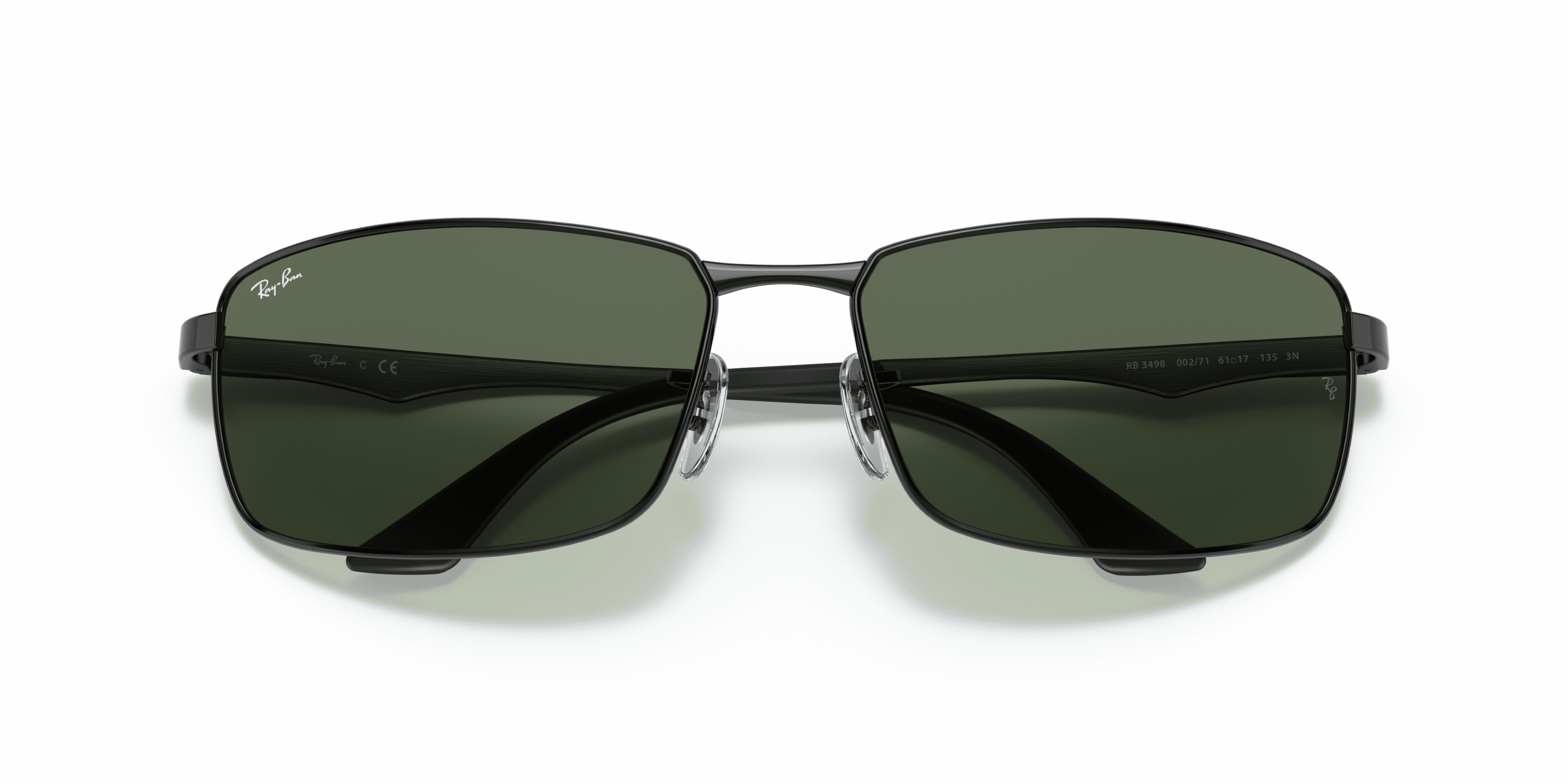 Ray-Ban RB3498 Rectangle Sunglasses, Sporty Square Eyeglasses with Case, Polished Black/Dark Green, Size 61