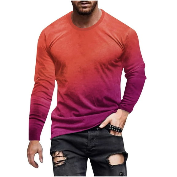 ZHYou Round Neck T Shirts For Men Casual Fashion Long Sleeve Gradient Color Comfortable Tees Tops
