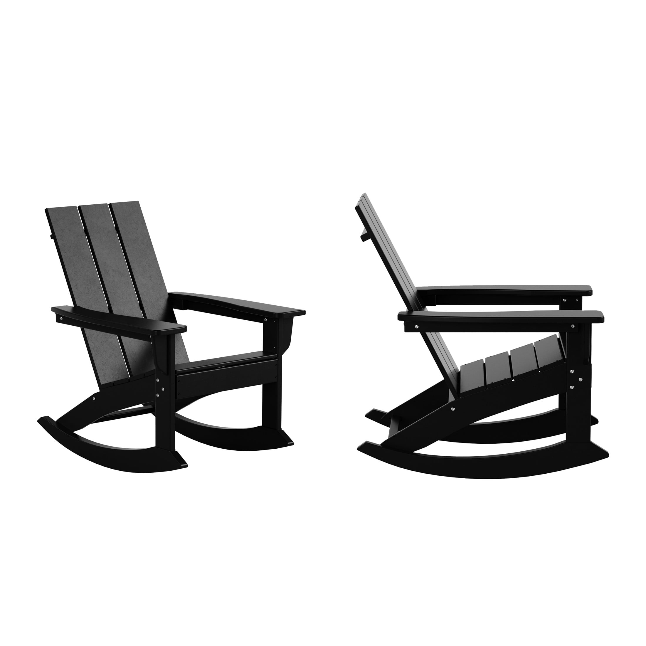 GARDEN Set of 2 Modern Plastic Outdoor Rocking Chairs for Patio Porch, Black