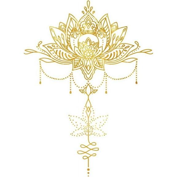Golden Lotus Mandala Wall Decor Big Lotus Flower Wall Sticker Boho Indian Mandala Namaste Flower Vinyl Sticker Meditation Art Murals Decor for Living Room Bedroom Room Decoration