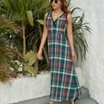 thumbnail image 3 of Maxi Dress Retro Plaid Print Dress Women Red And Green Kawaii V Neck High Waist Aesthetic Graphic Boho Beach Long Dresses, 3 of 7