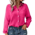 thumbnail image 2 of Pxiakgy Womens Button Down Shirts Cotton Dress Shirt Long Sleeve Oversized Boyfriend Solid Tunic Tops with Pockets Gauze Tops for Women Loose Fit Button Down Shirts for Women Hot Pink Xxl, 2 of 6