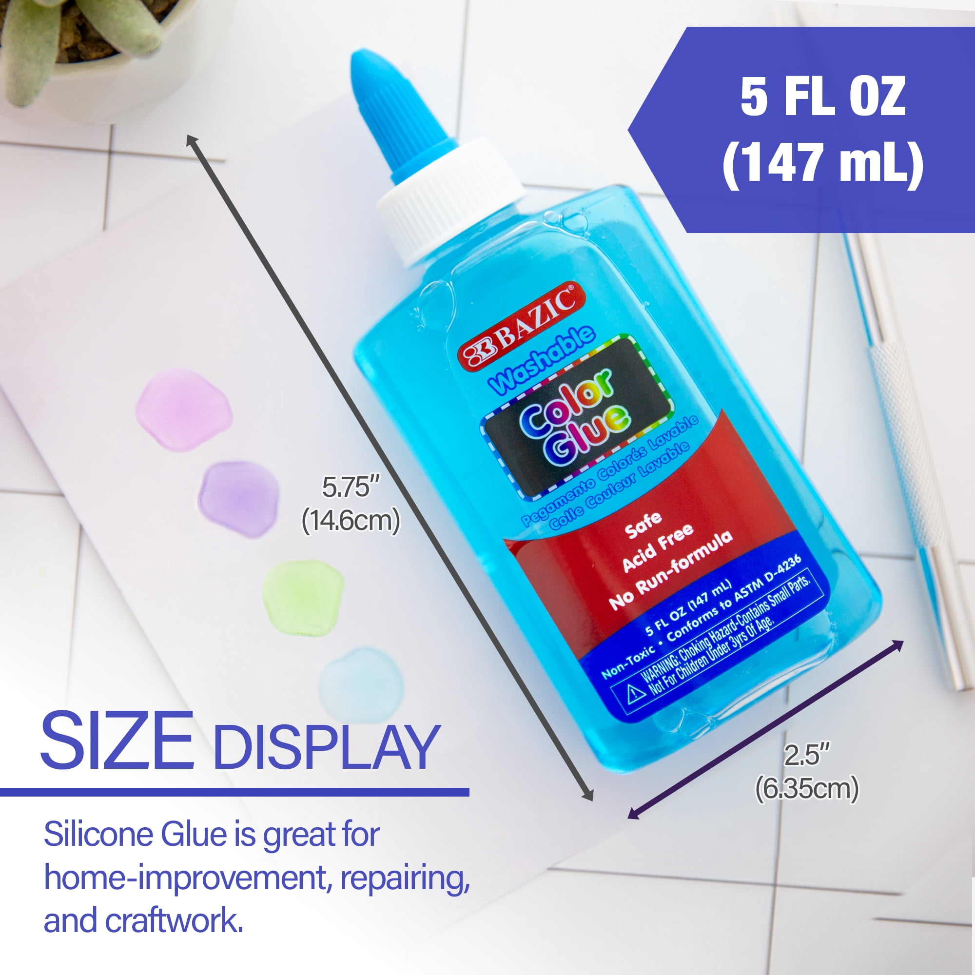 BAZIC Washable Clear School Glue 5 Oz Liquid Clear Glues Making Slime, 6-Pack