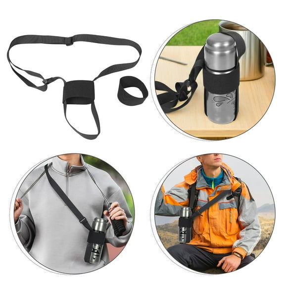 SWETRACE 1Set Adjustable Strap for Water Bottle in Black Polyester Ideal for Outdoor Activities 27.51X4.13X0.39in