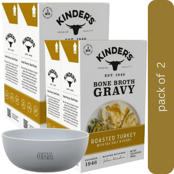 Kinder’s Roasted Turkey Bone Broth Gravy, 2 Pack (17 oz., 2 pk.) with bowl by OMA