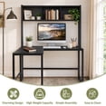 thumbnail image 4 of 55" Reversible L-Shaped Desk with Storage Hutch, Wood Computer Desk for Home Office , Gaming, Black, 4 of 9