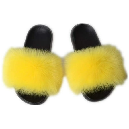 

Women s Fur Slide Slipper Sandal with Soft Furry Faux Fox Fur Lovely House Outdoor Slippers for Ladies Multicolor