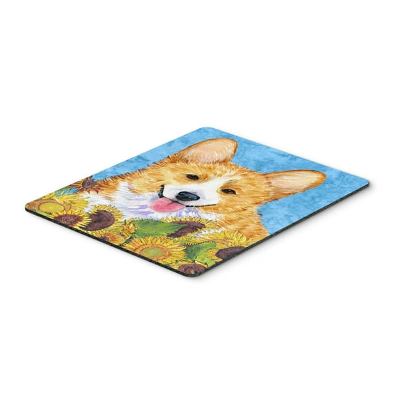 "Corgi in Summer Flowers Mouse Pad Hot Pad or Trivet"