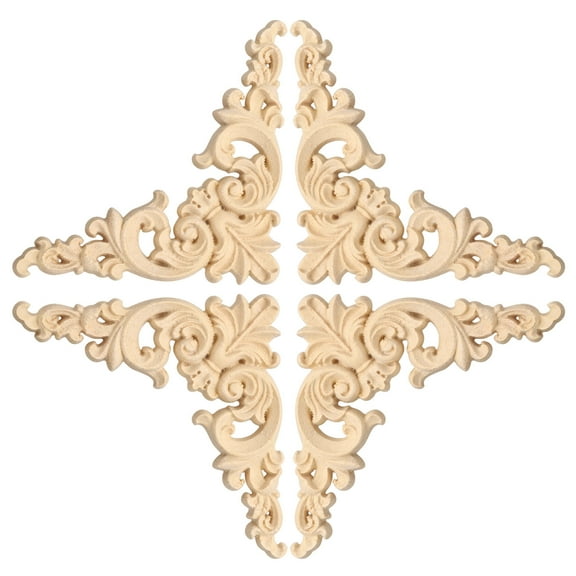 Uxcell 4Pcs Carved Wood Appliques Onlays, 10x10 cm/3.9x3.9 in Unpainted Little Corners Flower Carvings Decals