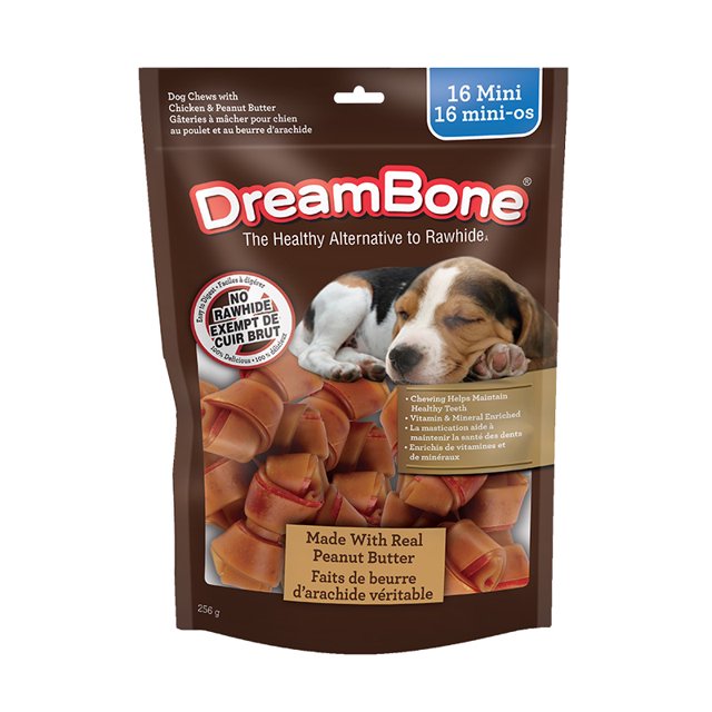DreamBone Mini Bones Made With Real Peanut Butter 16 Count, Rawhide-Free Chews For Small Dogs