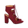 thumbnail image 2 of New Women Qupid Chester-11 Faux Suede Peep Toe Lace up Chunky Heel, 2 of 6