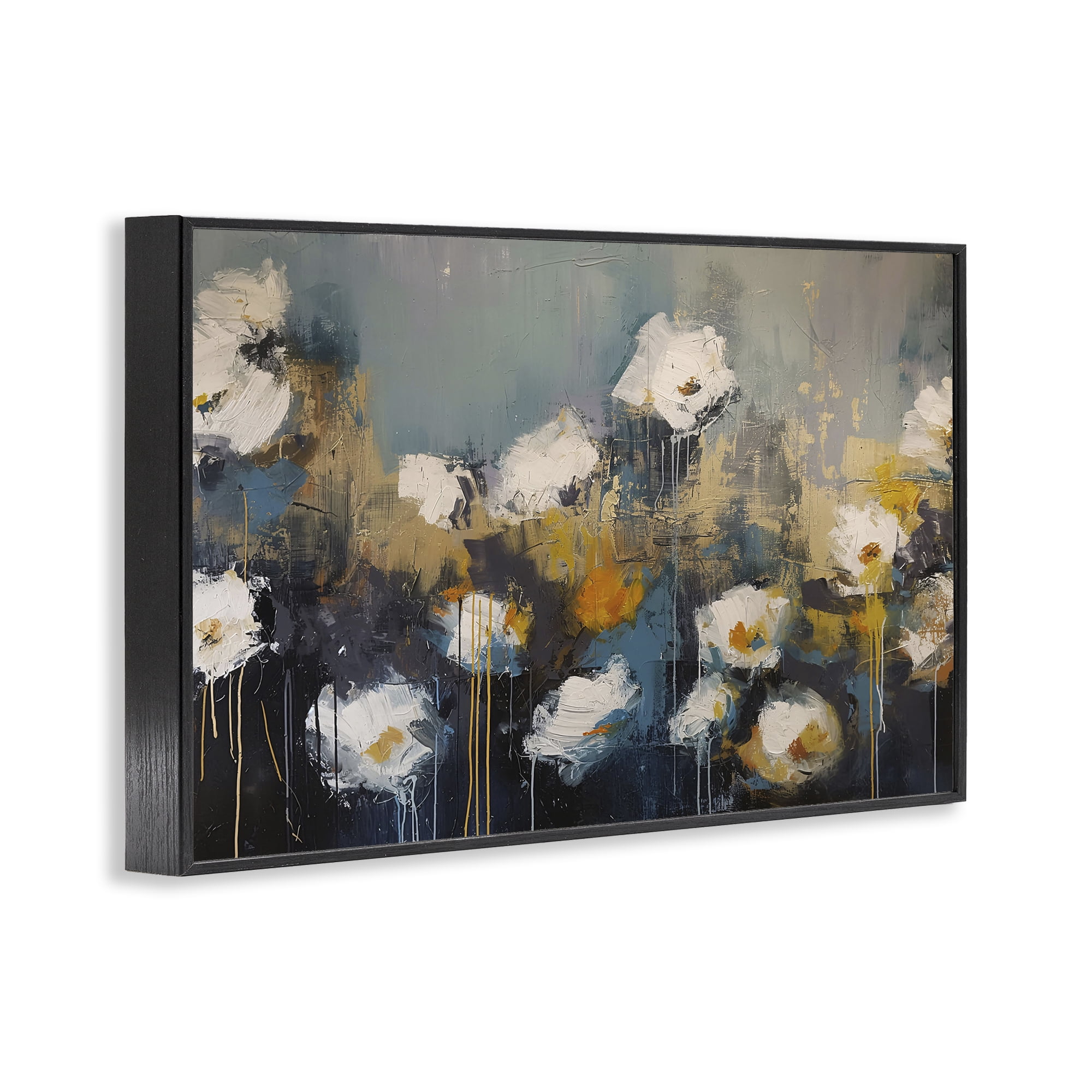 Stupell Industries Contemporary Paint Drip Blossoms Black Framed Giclee Art, design by Jacky Ngan