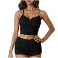 thumbnail image 2 of pstuiky Womens Pajama Set Oversized Solid Color Cami 2 Piece Sleepwear Summer Loose Fit Crew Neck Sleeveless Pajama Sets with Shorts Black S, 2 of 8