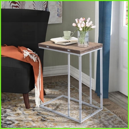 Weathered Oak & Chrome Coffee Table – Expandable Swivel Top Geometric Base for Living Room
