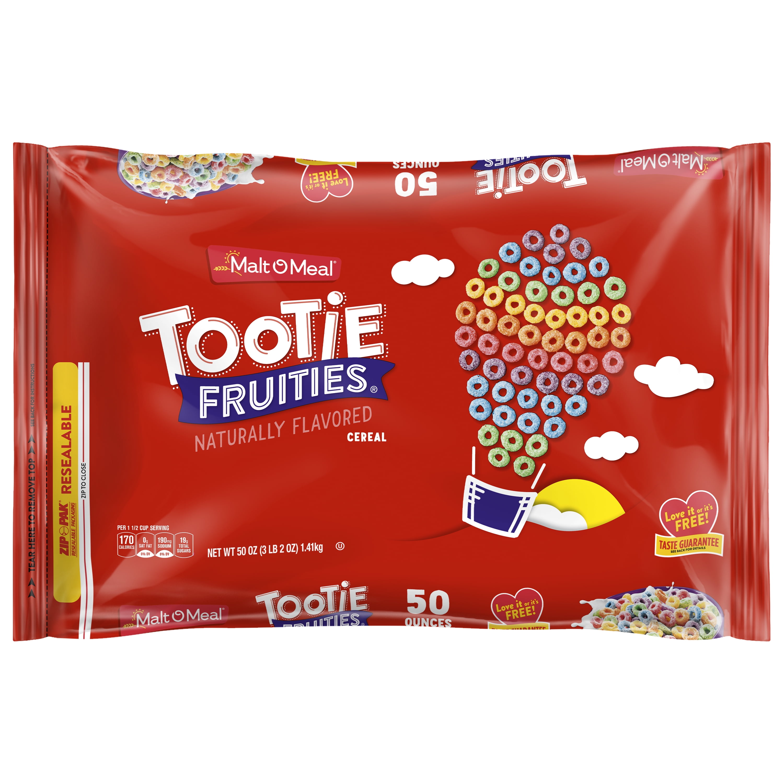 Malt-O-Meal Tootie Fruities Cereal, Fruity Breakfast Cereal, 50 OZ Bag