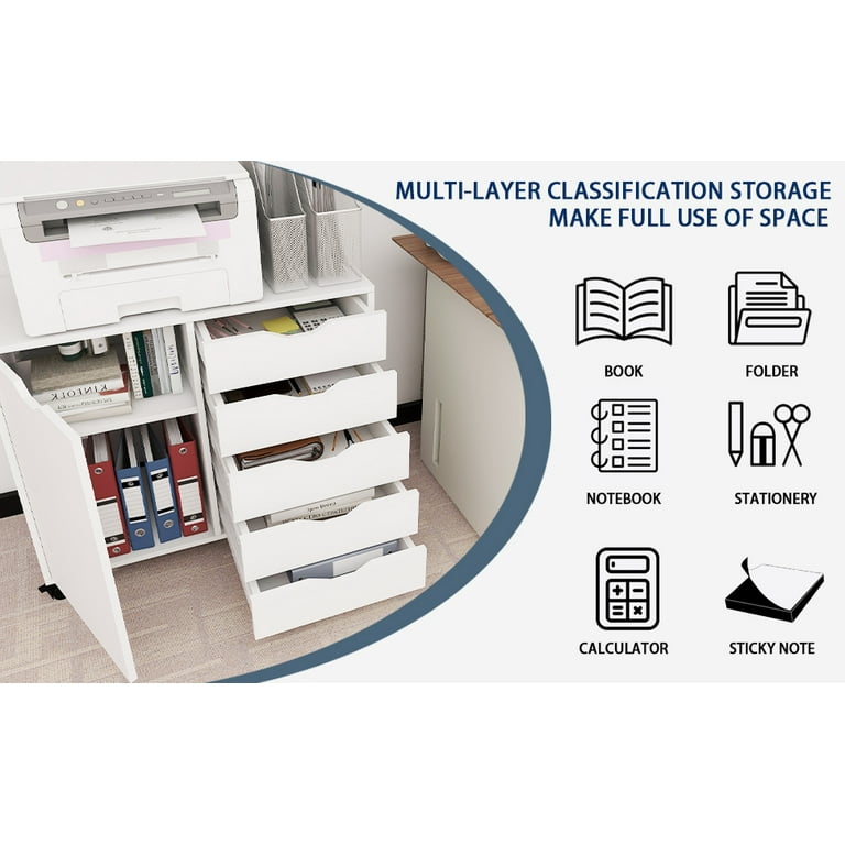 Embankment Lav forståelse Natwind 5-Drawer Mobilable Wood Printer Stand with Charging Station，Cart  File Storage Cabinets with Socket and Door Home Office Lateral Filing  Cabinet(white) - Walmart.com